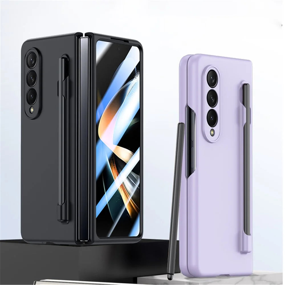For Samsung Galaxy Z Fold4 5G Phone Case PC Protective Cover with Tempered Glass Film / Stylus Pen - Black - 4