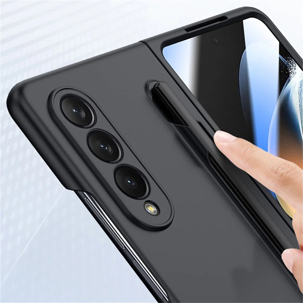 For Samsung Galaxy Z Fold4 5G Phone Case PC Protective Cover with Tempered Glass Film / Stylus Pen - Black - 5