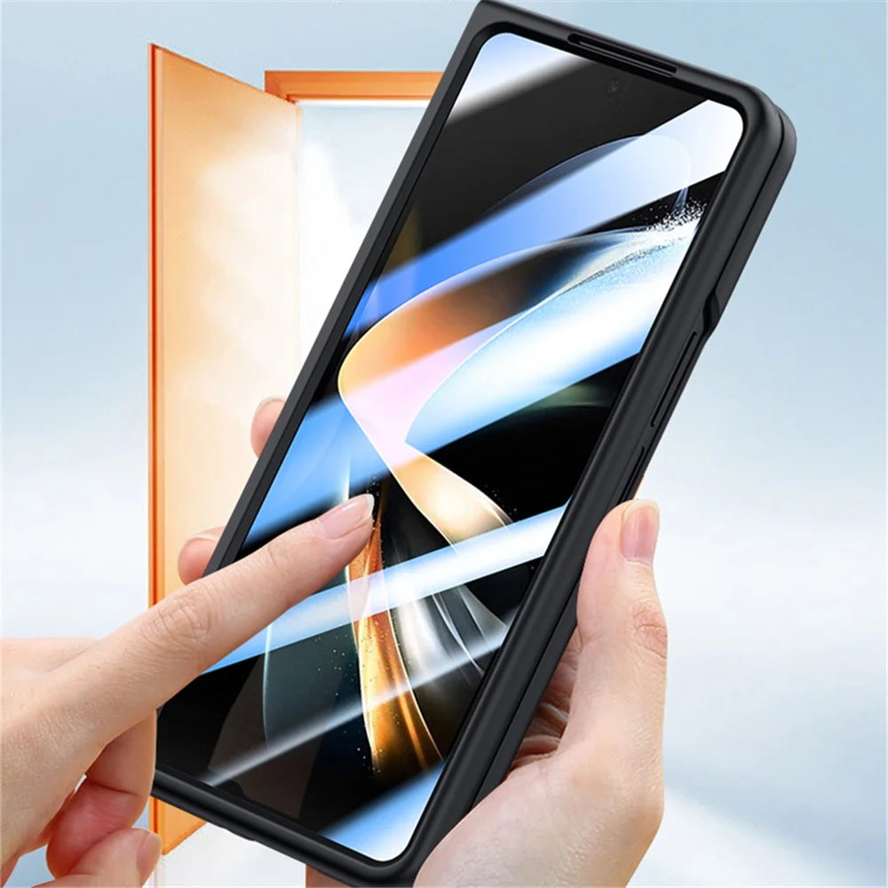 For Samsung Galaxy Z Fold4 5G Phone Case PC Protective Cover with Tempered Glass Film / Stylus Pen - Black - 6