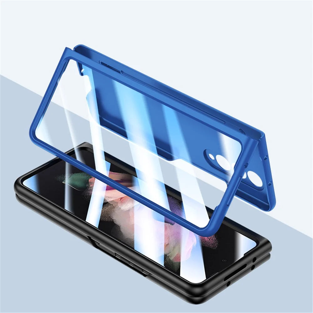 For Samsung Galaxy Z Fold3 5G Case Skin Feel Phone Cover with Tempered Glass Film / Stylus Pen - Green - 3