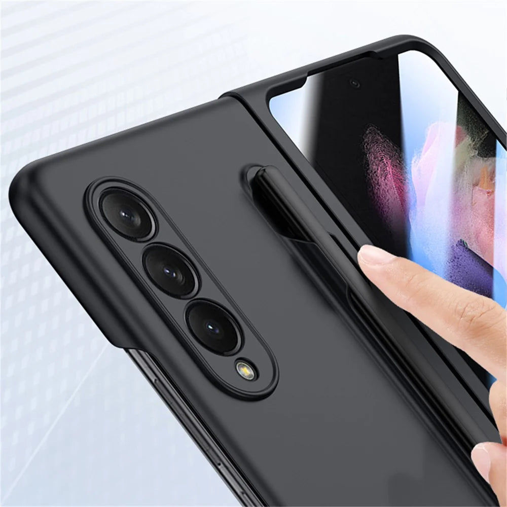 For Samsung Galaxy Z Fold3 5G Case Skin Feel Phone Cover with Tempered Glass Film / Stylus Pen - Green - 4