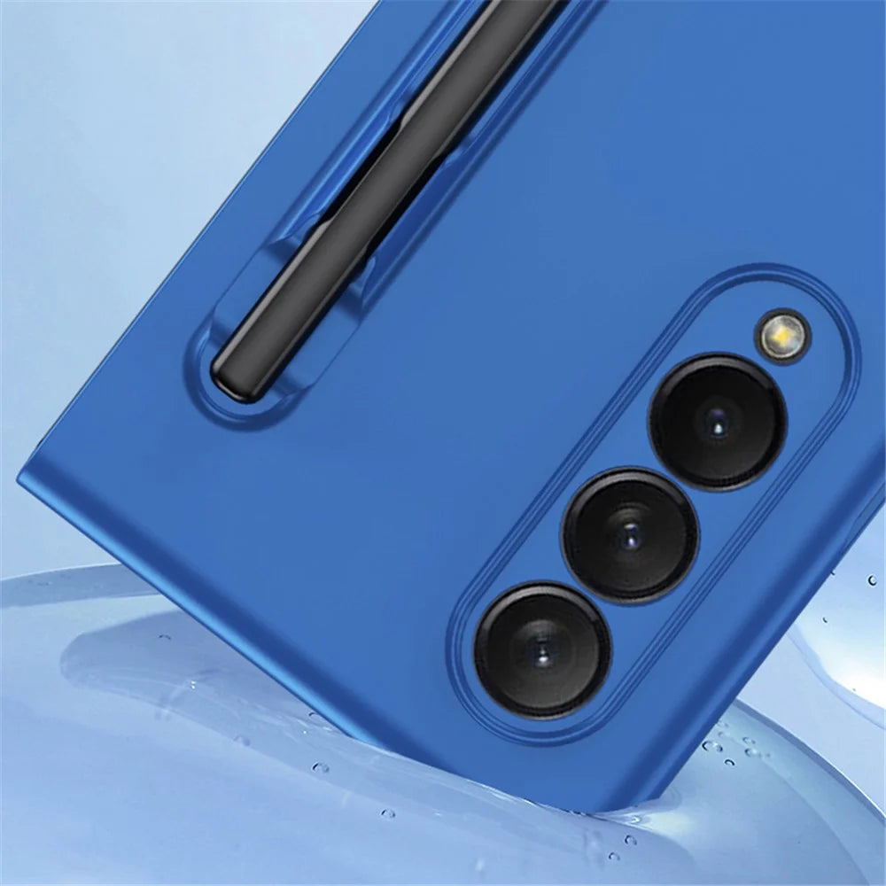 For Samsung Galaxy Z Fold3 5G Case Skin Feel Phone Cover with Tempered Glass Film / Stylus Pen - Green - 7