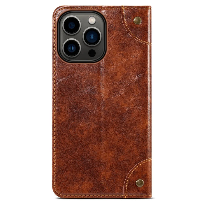 SUTENI For iPhone 15 Pro Case Anti-scratch PU Leather+TPU Cell Phone Wallet Cover - Khaki - 7