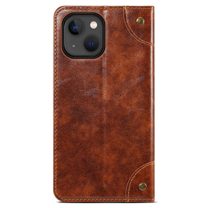 SUTENI For iPhone 15 Magnetic Case PU Leather+TPU Scratch-proof Stand Cell Phone Cover - Khaki - 7