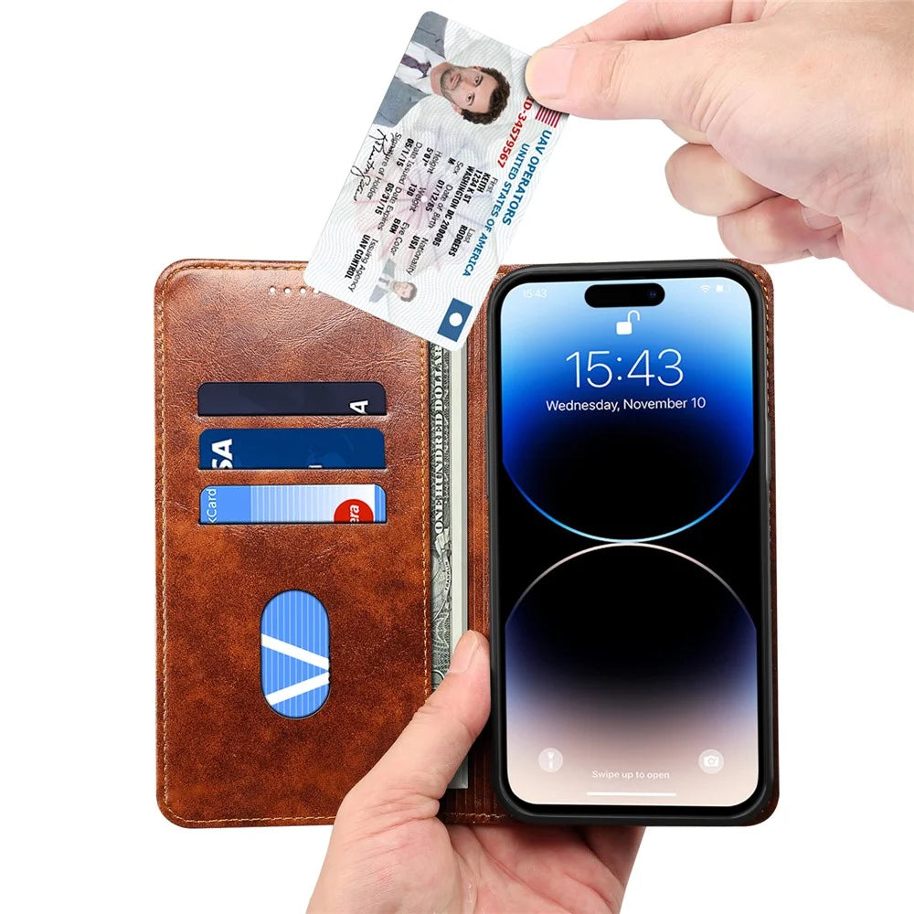 SUTENI For iPhone 15 Pro Max Cell Phone Case Anti-fall PU Leather+TPU Wallet Card Slot Cover - Khaki - 2