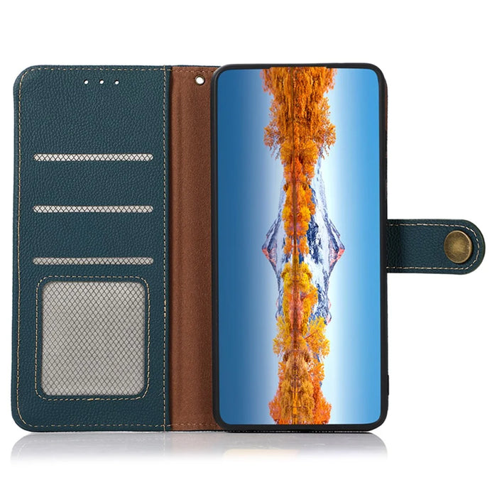 KHAZNEH For Samsung Galaxy A35 5G Magnetic Phone Case RFID Blocking Genuine Cow Leather Card Holder Cover - Green - 4