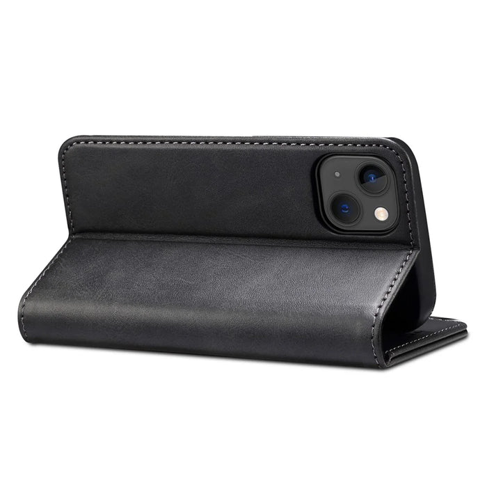 SUTENI for iPhone 15 Calf Texture Leather Case Wallet Magnetic Closure - Black - 3