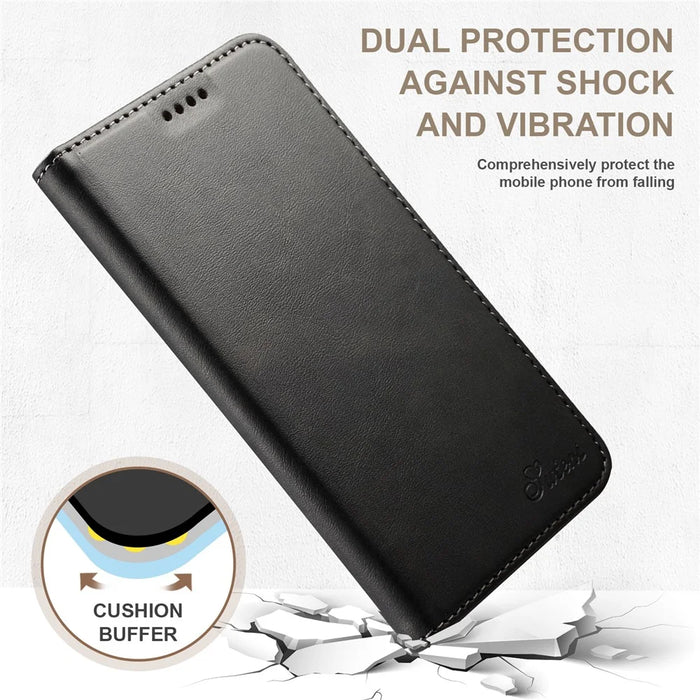 SUTENI for iPhone 15 Calf Texture Leather Case Wallet Magnetic Closure - Black - 4