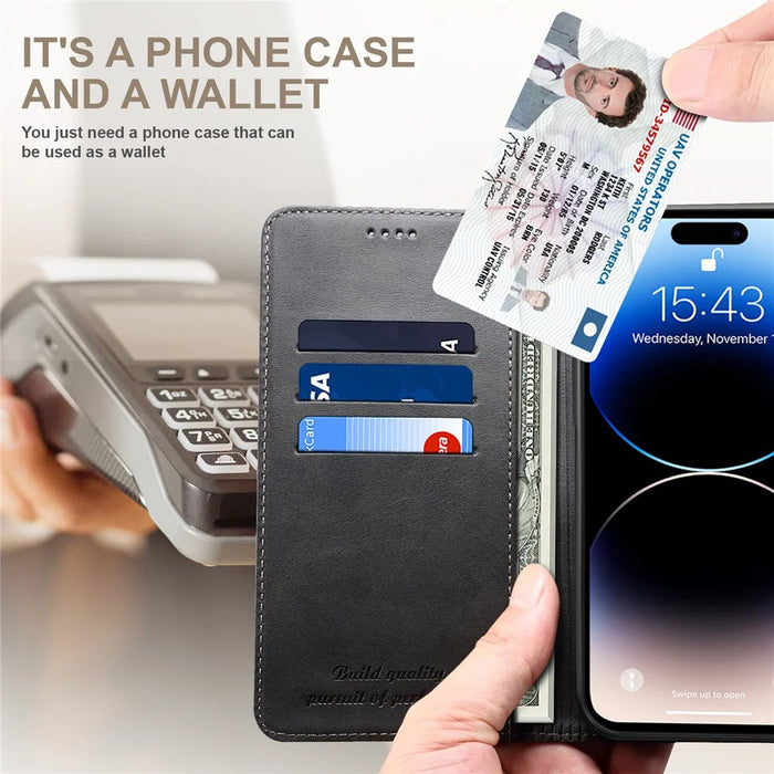 SUTENI for iPhone 15 Calf Texture Leather Case Wallet Magnetic Closure - Black - 7