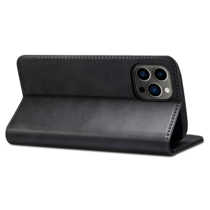 SUTENI for iPhone 15 Pro Max Simple Leather Case Wallet Phone Cover - Black - 3