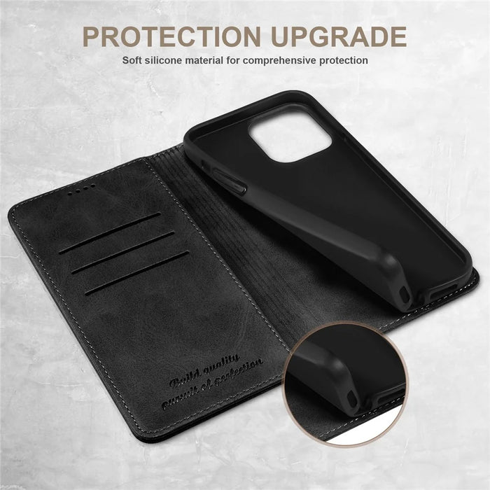 SUTENI for iPhone 15 Pro Max Simple Leather Case Wallet Phone Cover - Black - 5