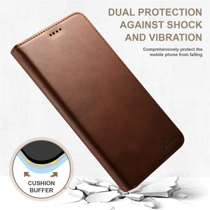 SUTENI for iPhone 15 Pro Leather Phone Case Calf Texture Wallet Stand - Brown - 4