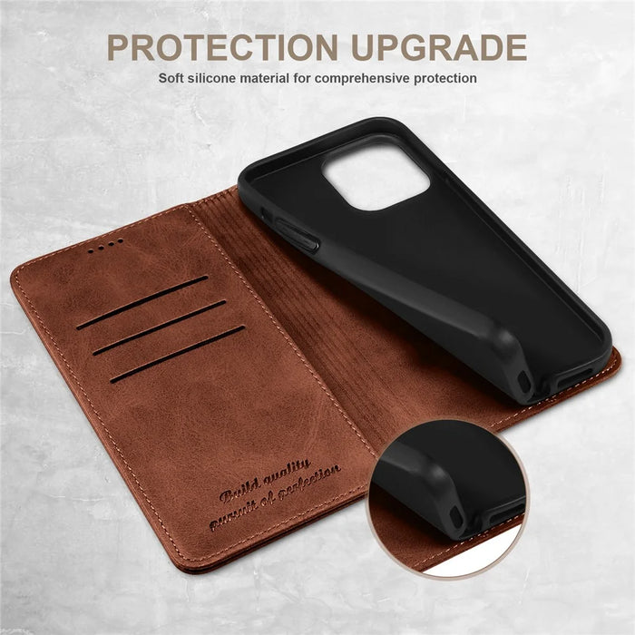 SUTENI for iPhone 15 Pro Leather Phone Case Calf Texture Wallet Stand - Brown - 5