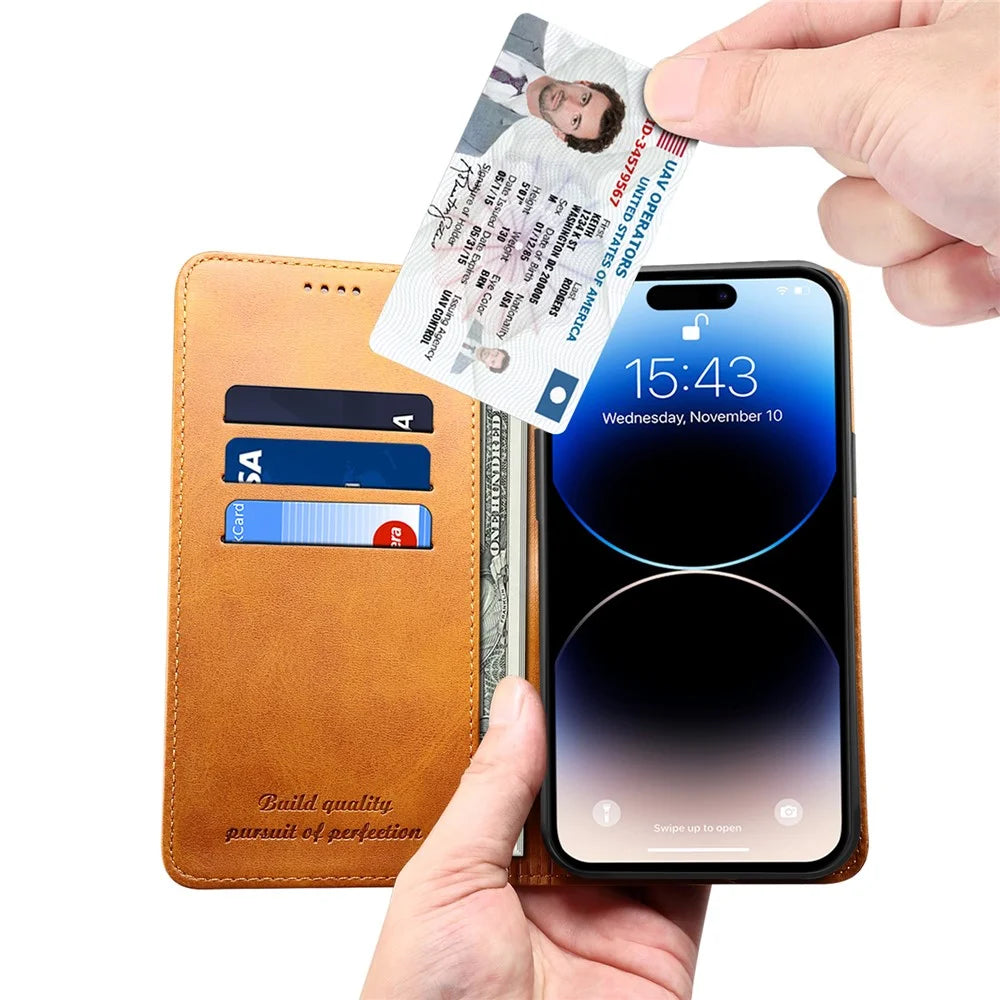 SUTENI for iPhone 15 Plus Wallet Case Calf Texture PU Leather Phone Stand - Khaki - 2