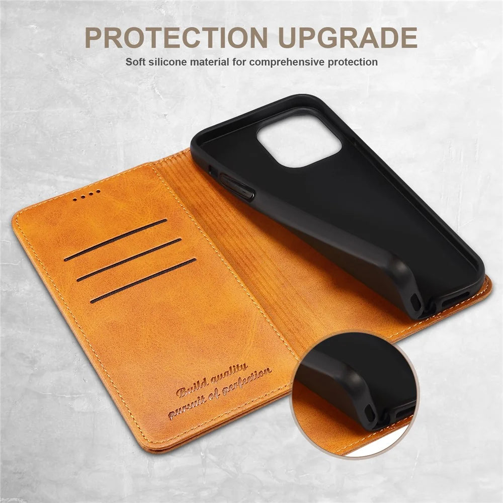 SUTENI for iPhone 15 Plus Wallet Case Calf Texture PU Leather Phone Stand - Khaki - 5