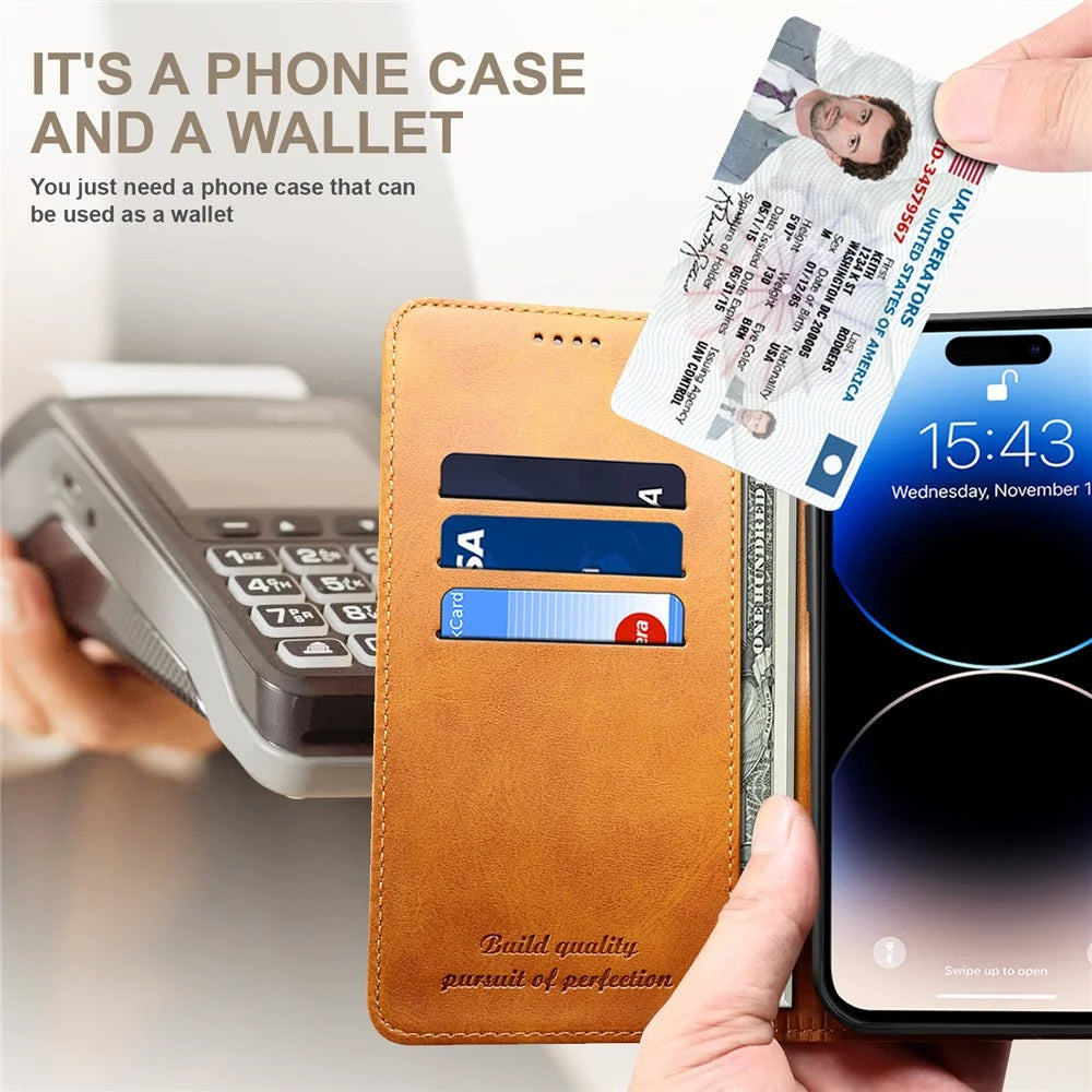 SUTENI for iPhone 15 Plus Wallet Case Calf Texture PU Leather Phone Stand - Khaki - 7