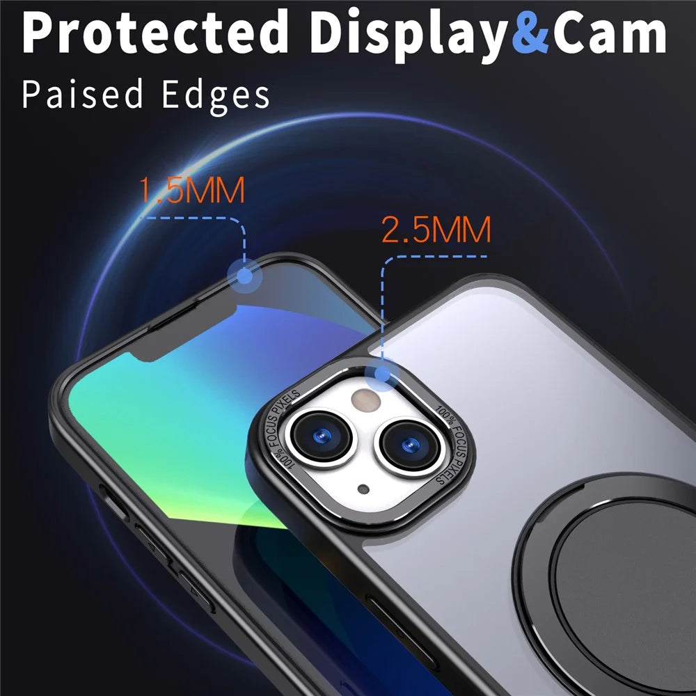 For iPhone 14 Magnetic Case Compatible with MagSafe Ring Kickstand - Black - 5