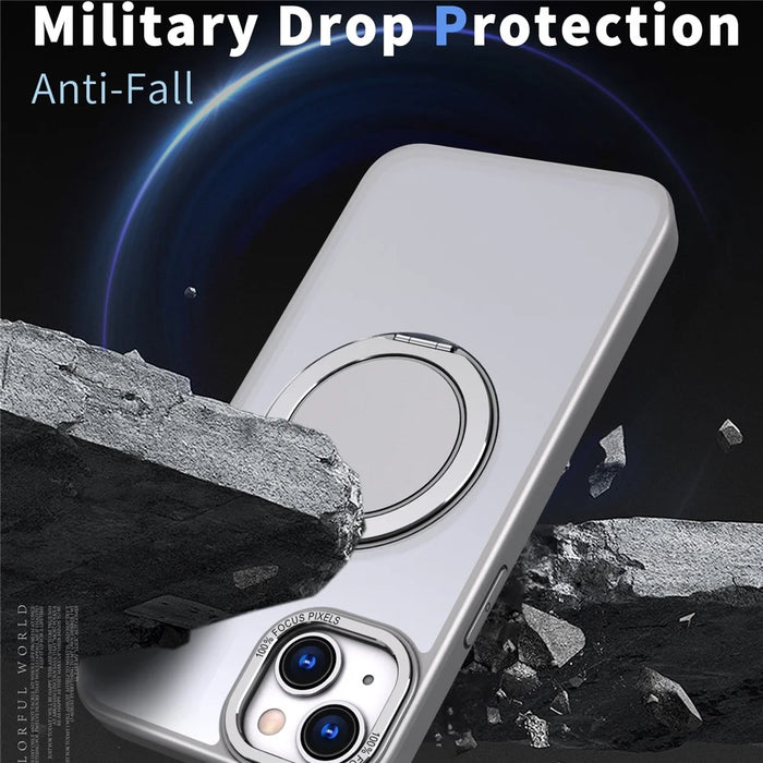 For iPhone 14 Plus Magnetic Phone Case Hidden Gear Rotary Ring Kickstand - Titanium Grey - 3