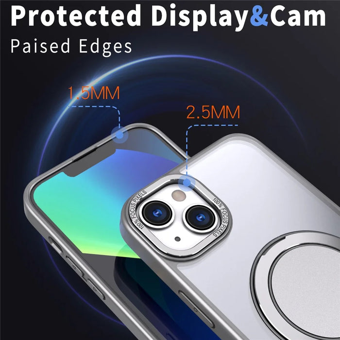For iPhone 14 Plus Magnetic Phone Case Hidden Gear Rotary Ring Kickstand - Titanium Grey - 5