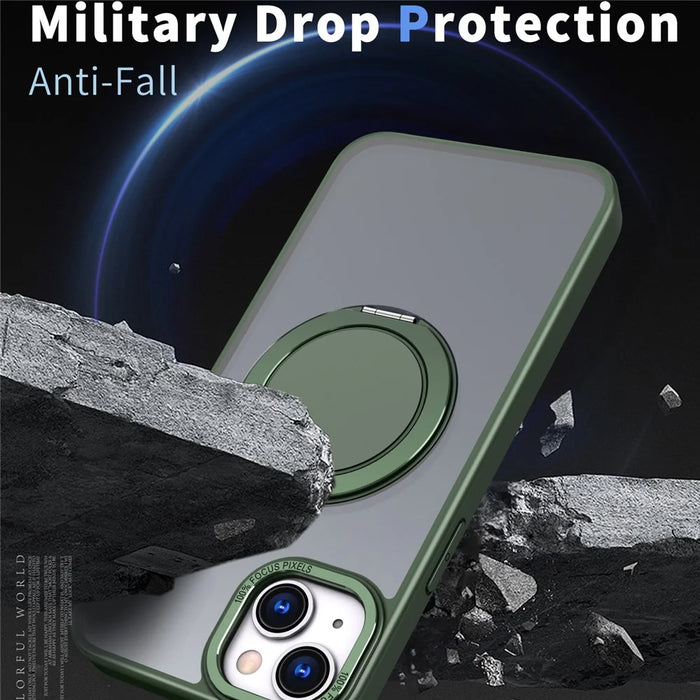 For iPhone 15 Invisible Gear Phone Case Kickstand Magnetic Cover - Green - 3