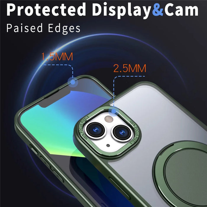 For iPhone 15 Invisible Gear Phone Case Kickstand Magnetic Cover - Green - 5