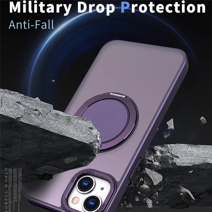 For iPhone 15 Plus Magnetic Case Ring Kickstand PC + TPU Cover - Purple - 3