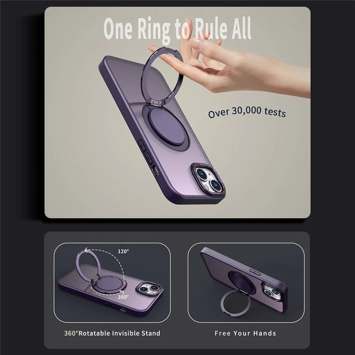 For iPhone 15 Plus Magnetic Case Ring Kickstand PC + TPU Cover - Purple - 4