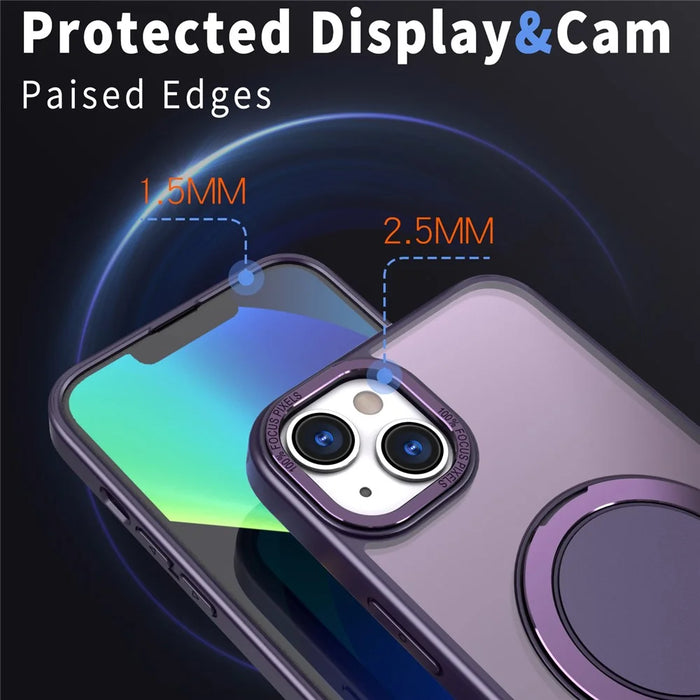 For iPhone 15 Plus Magnetic Case Ring Kickstand PC + TPU Cover - Purple - 5
