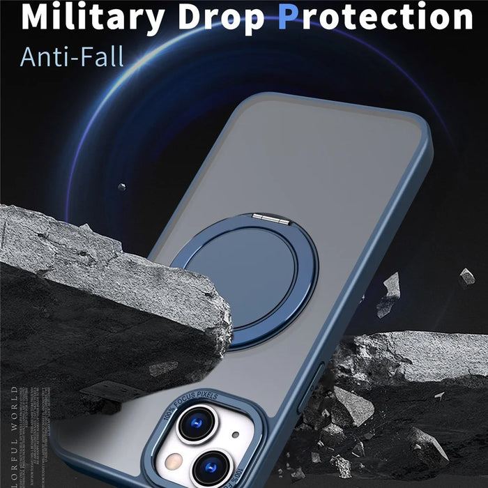 For iPhone 13 Kickstand Phone Case Hidden Gear Magnetic Cover - Navy Blue - 3