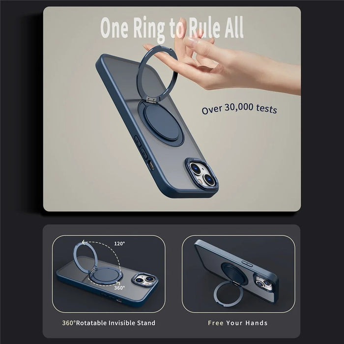 For iPhone 13 Kickstand Phone Case Hidden Gear Magnetic Cover - Navy Blue - 4