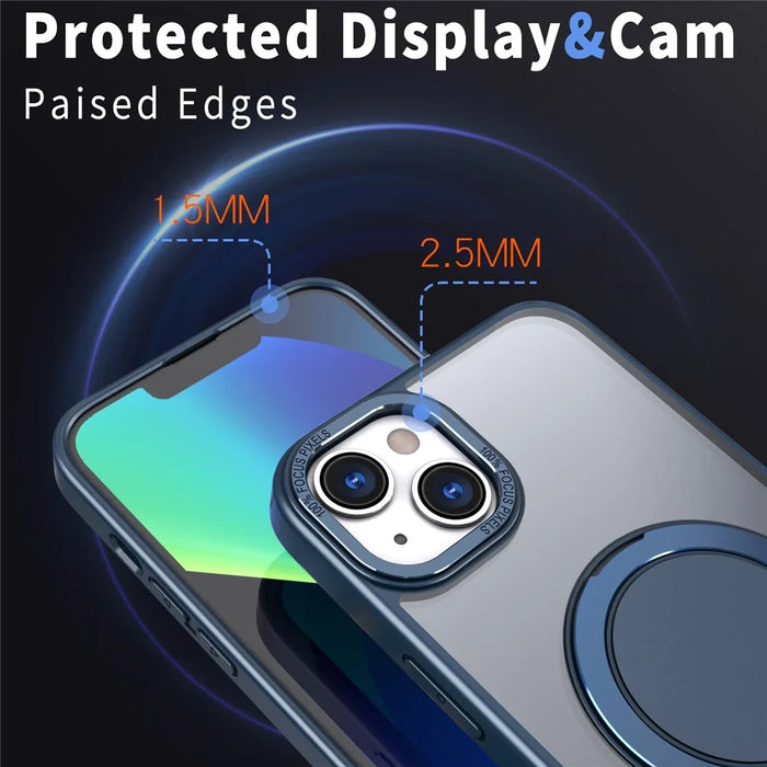 For iPhone 13 Kickstand Phone Case Hidden Gear Magnetic Cover - Navy Blue - 5
