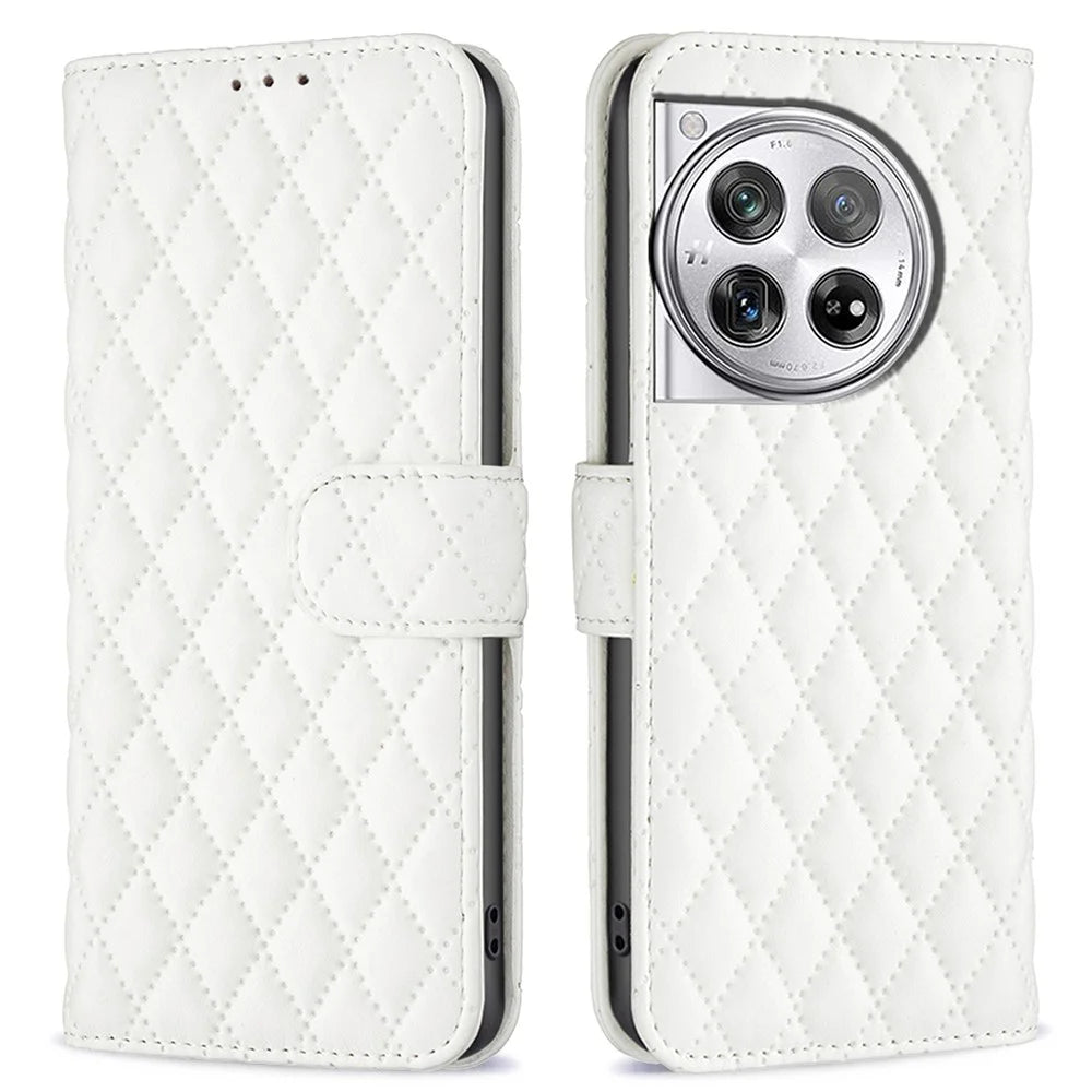 BINFEN COLOR BF Style-14 For OnePlus 12 5G Case Stand PU Leather Wallet Flip Cover Protector - White - 1