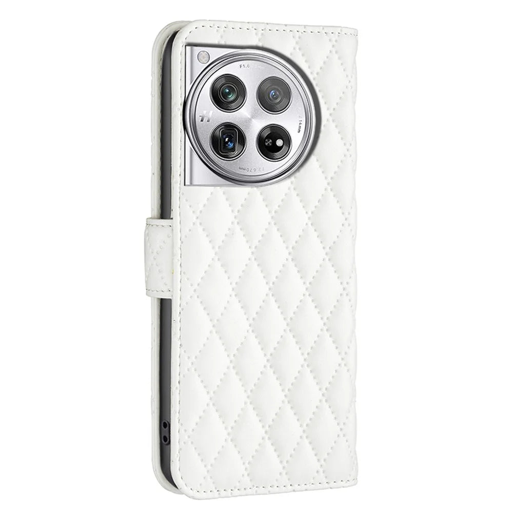BINFEN COLOR BF Style-14 For OnePlus 12 5G Case Stand PU Leather Wallet Flip Cover Protector - White - 5