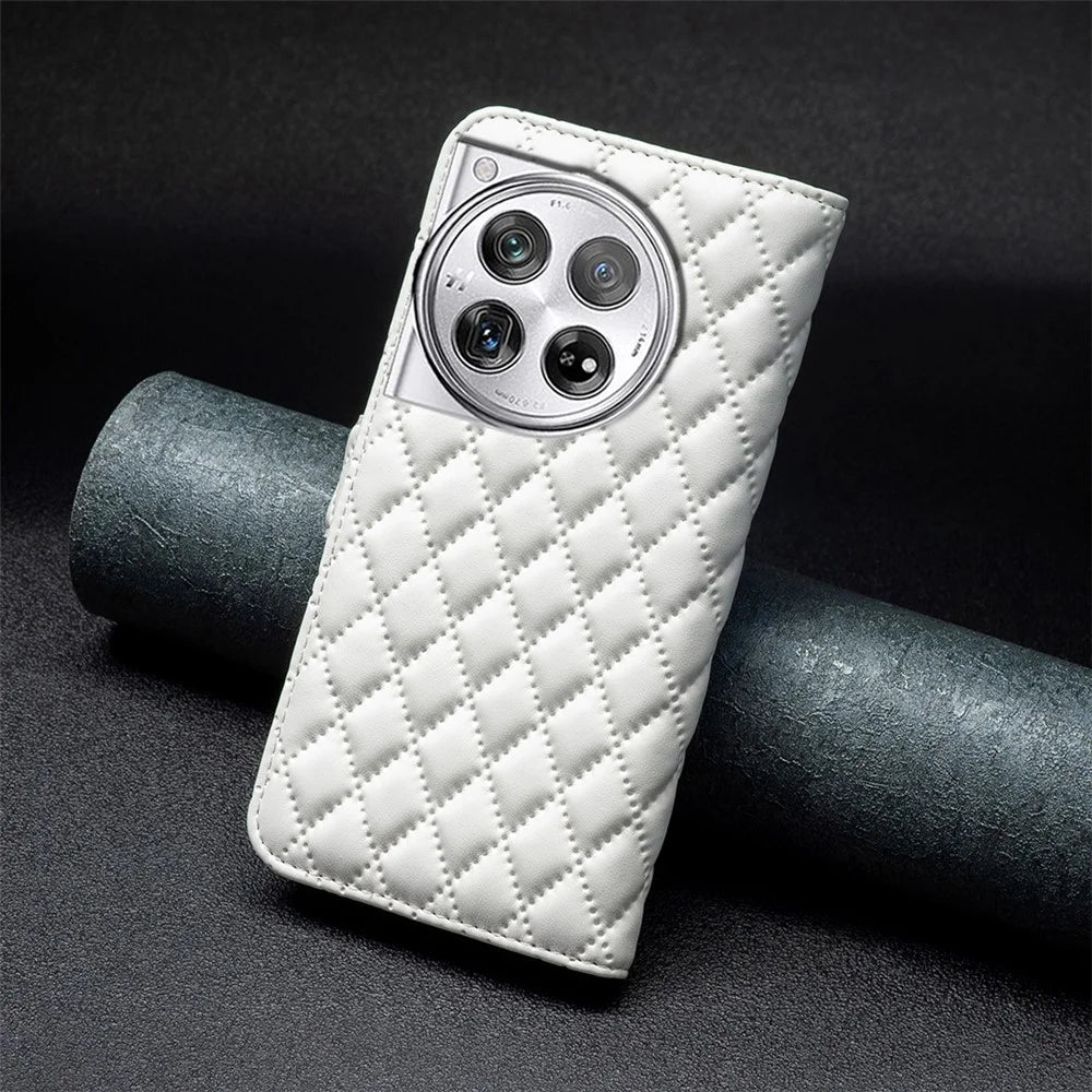 BINFEN COLOR BF Style-14 For OnePlus 12 5G Case Stand PU Leather Wallet Flip Cover Protector - White - 7