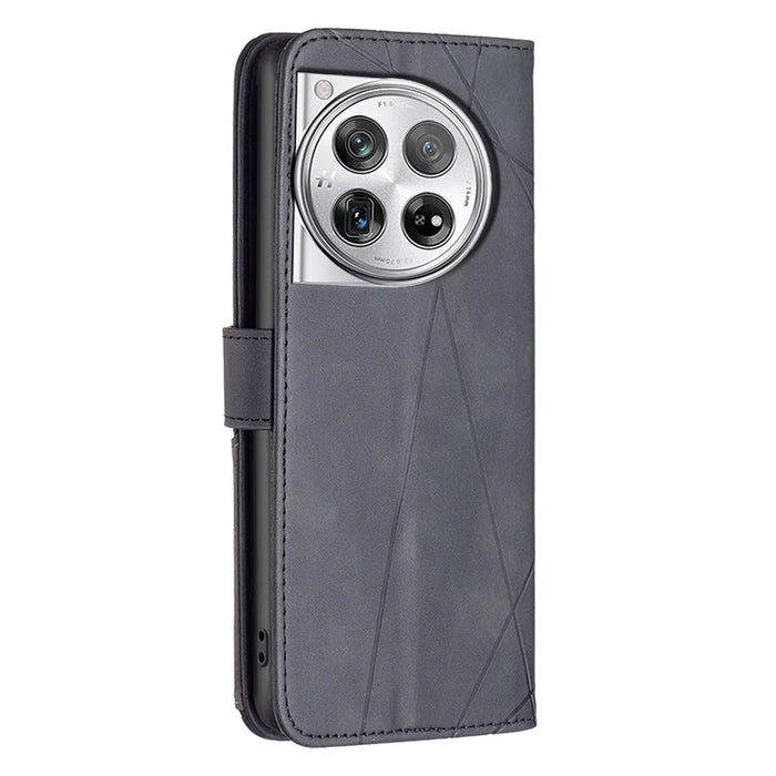 BINFEN COLOR For OnePlus 12 5G Phone Cases Wallet Stand Geometry Imprint Leather Cover - Black - 5
