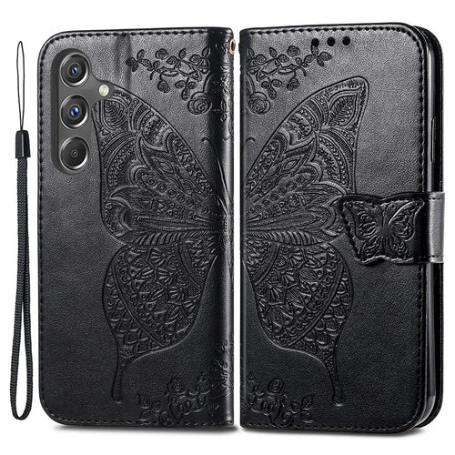 For Samsung Galaxy A15 5G Wallet Case PU Leather Wrist Strap Card Slots Cover - Black - 1