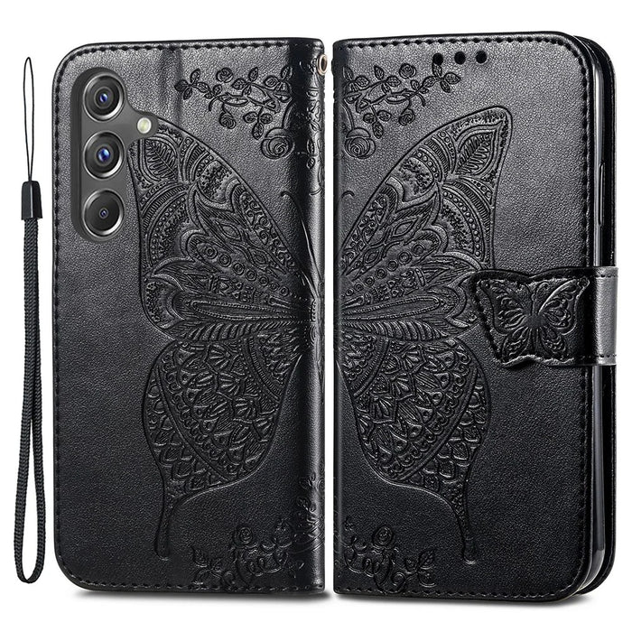 For Samsung Galaxy A15 5G Wallet Case PU Leather Wrist Strap Card Slots Cover - Black - 1