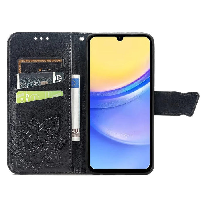 For Samsung Galaxy A15 5G Wallet Case PU Leather Wrist Strap Card Slots Cover - Black - 2