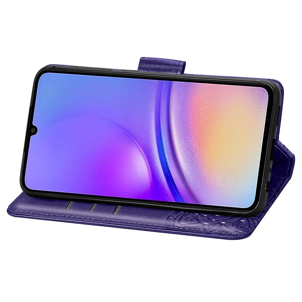 For Samsung Galaxy A05 4G Leather Case Butterfly Pattern Phone Cover Wallet Stand - Dark Purple - 3