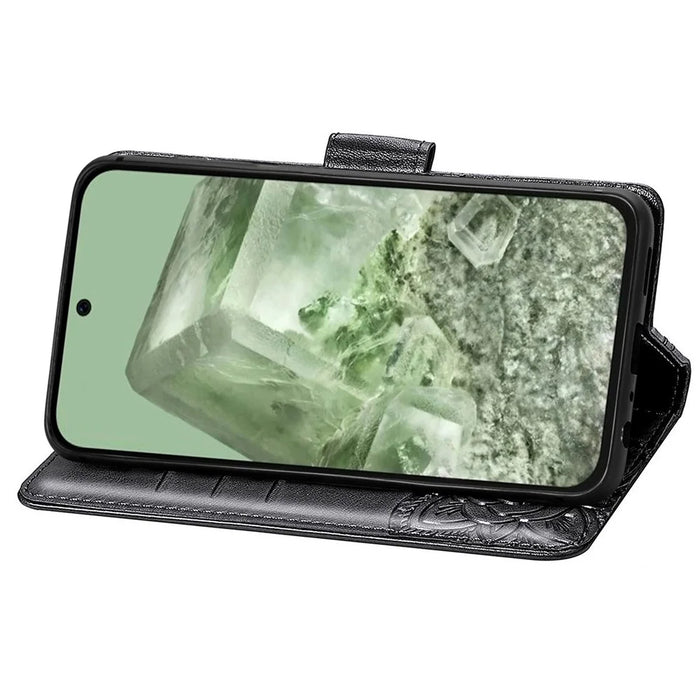 For Google Pixel 8a Phone Case Butterfly Pattern Imprinted PU Leather Flip Cover - Black - 3
