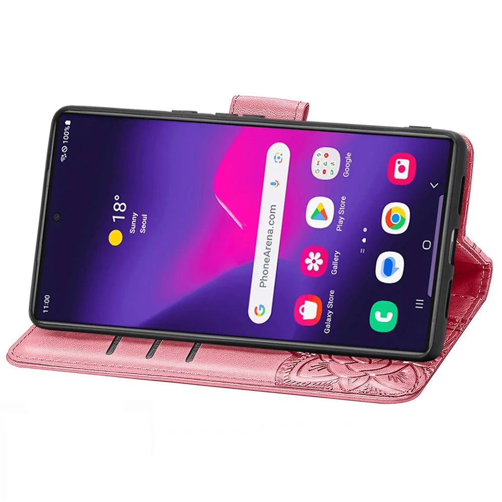 For Samsung Galaxy S24 Ultra Flip Folio Cover with Butterfly Pattern Leather Stand Phone Case - Pink - 3