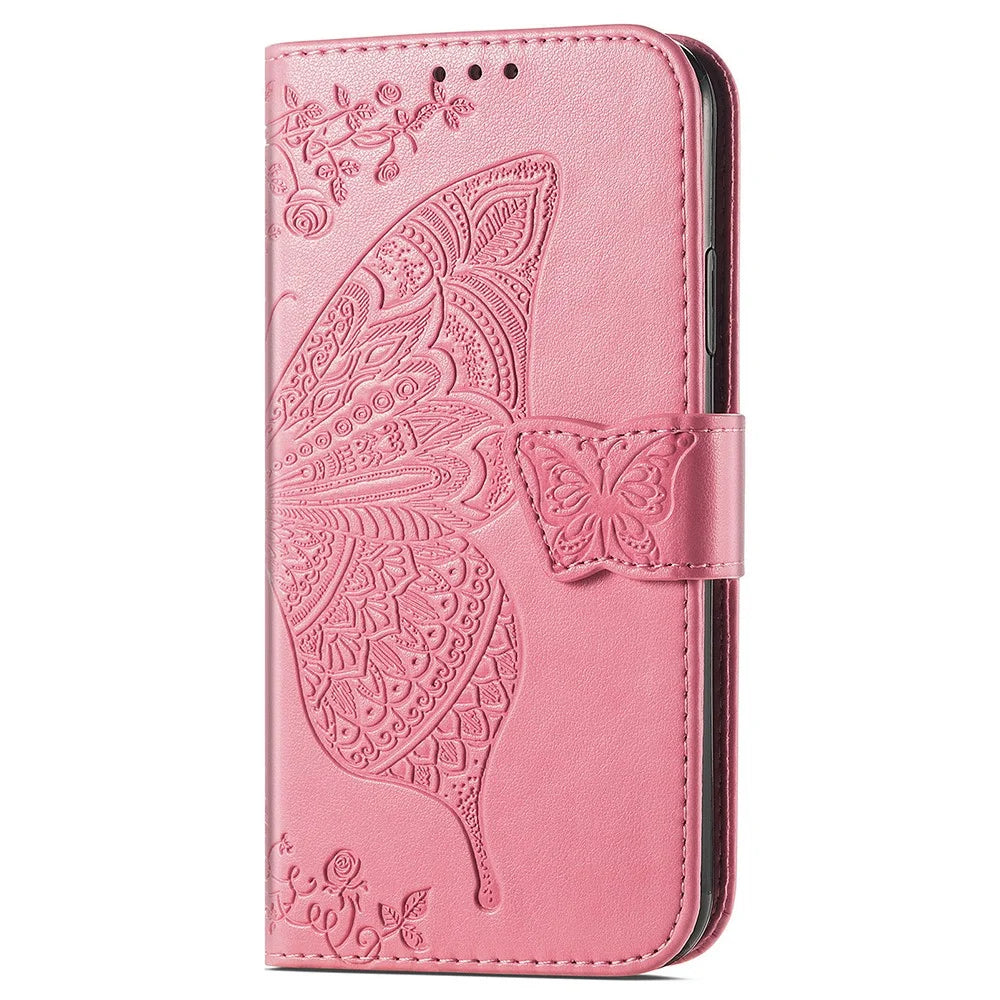 For Samsung Galaxy S24 Ultra Flip Folio Cover with Butterfly Pattern Leather Stand Phone Case - Pink - 5