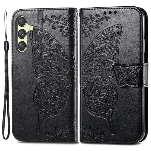 For Samsung Galaxy A25 5G (Global) (161.0 x 76.5 x 8.3mm) Butterfly Pattern Case Leather Phone Cover with Magnetic Clasp - Black - 1