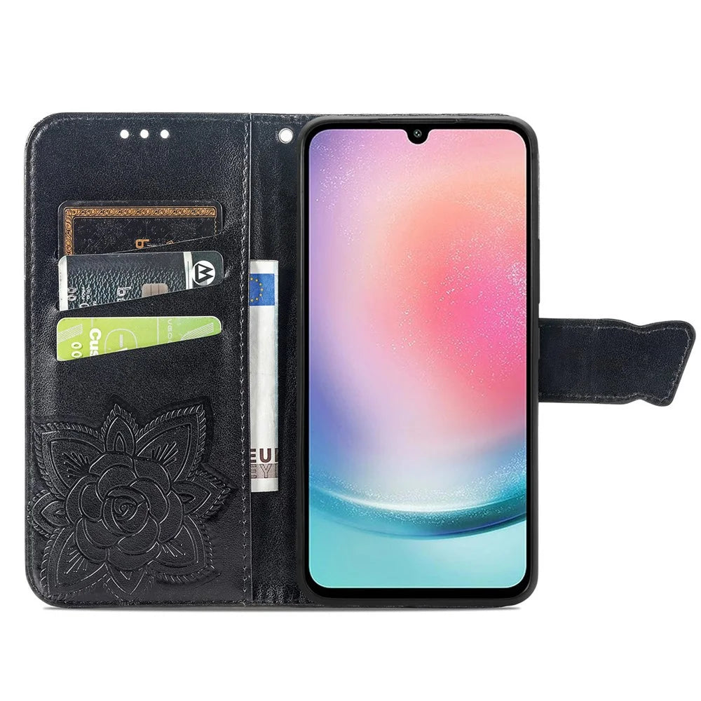 For Samsung Galaxy A25 5G (Global) (161.0 x 76.5 x 8.3mm) Butterfly Pattern Case Leather Phone Cover with Magnetic Clasp - Black - 2