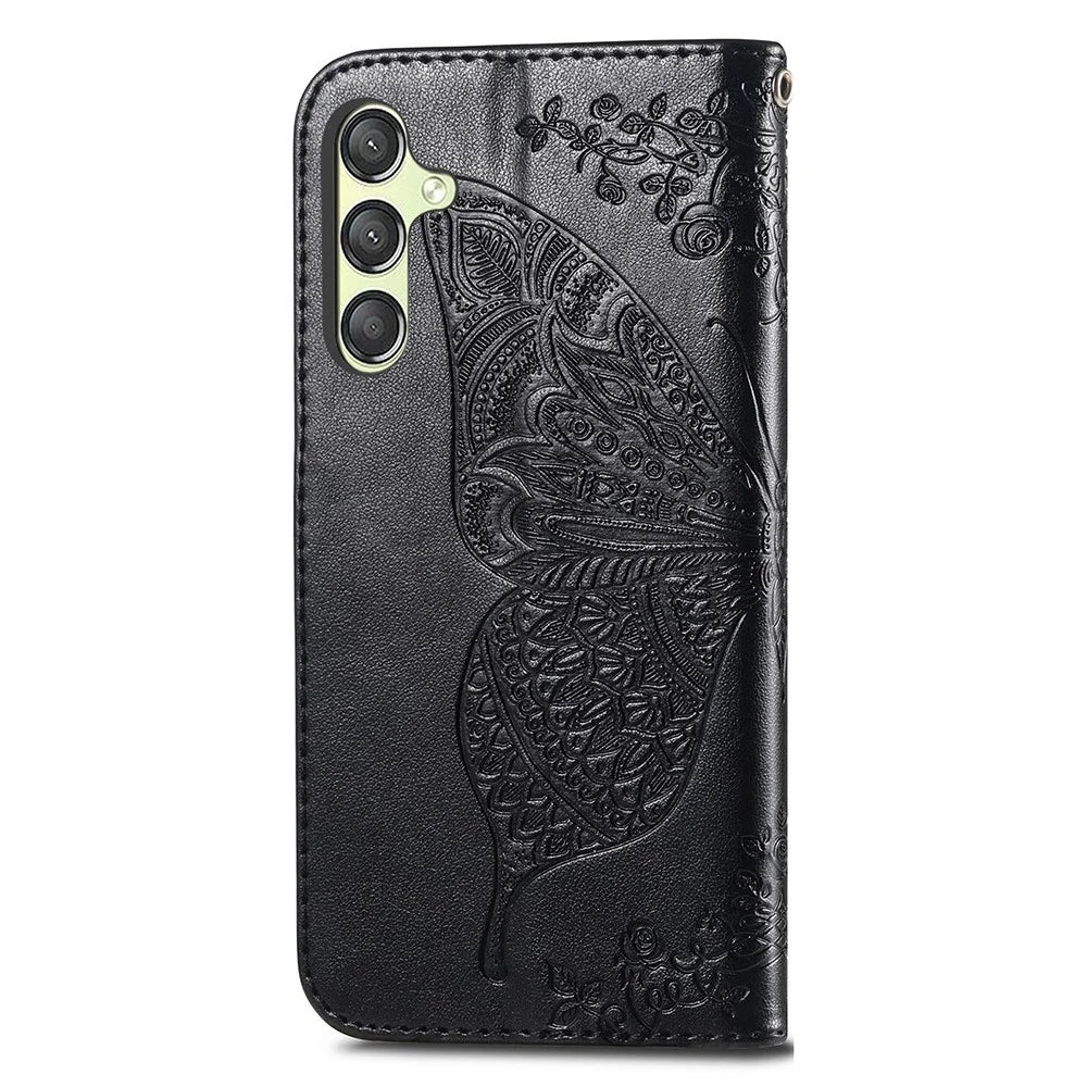 For Samsung Galaxy A25 5G (Global) (161.0 x 76.5 x 8.3mm) Butterfly Pattern Case Leather Phone Cover with Magnetic Clasp - Black - 4