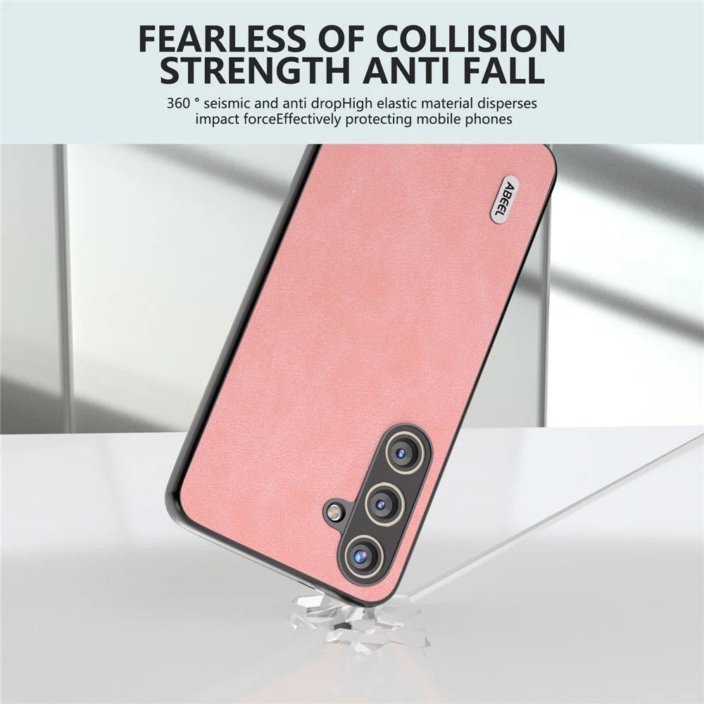 ABEEL For Samsung Galaxy S24 Case Scratch-proof PU Leather Coated PC Phone Back Cover - Pink - 2