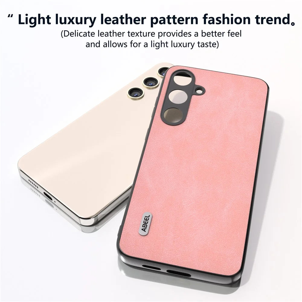 ABEEL For Samsung Galaxy S24 Case Scratch-proof PU Leather Coated PC Phone Back Cover - Pink - 3