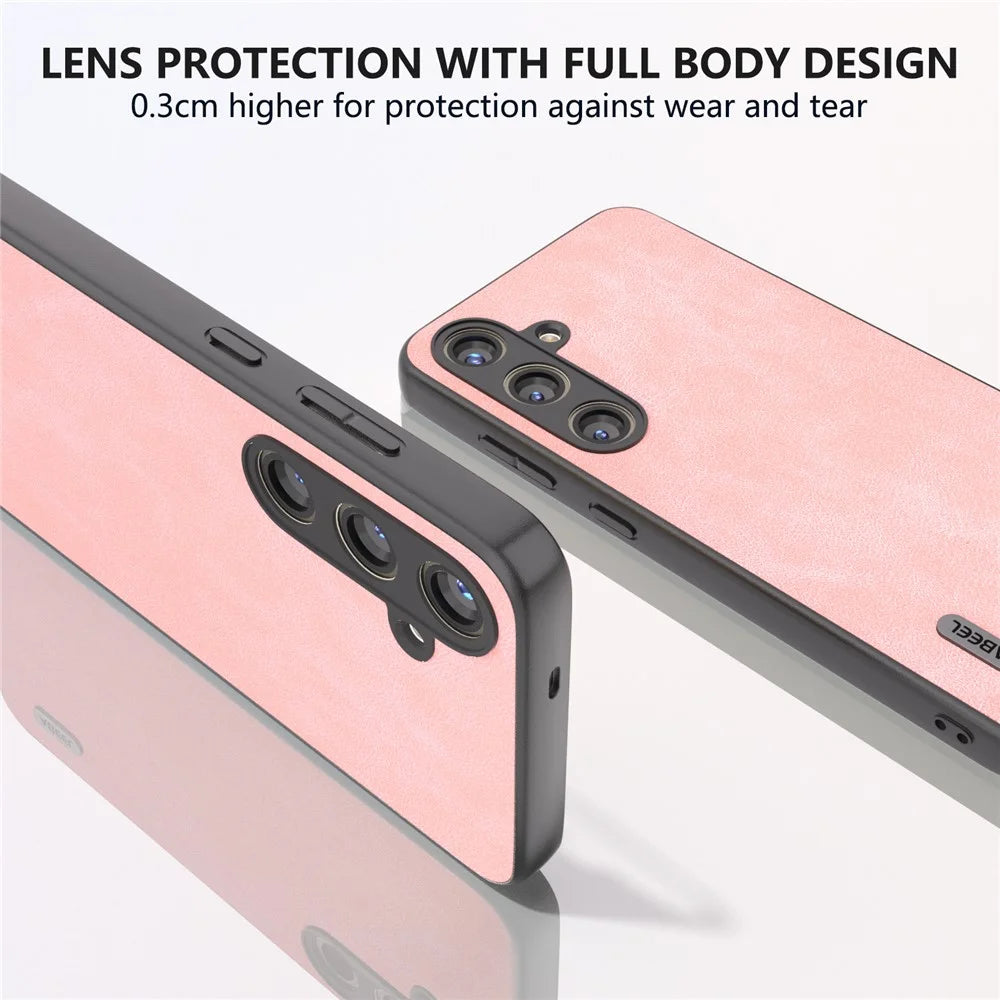 ABEEL For Samsung Galaxy S24 Case Scratch-proof PU Leather Coated PC Phone Back Cover - Pink - 4