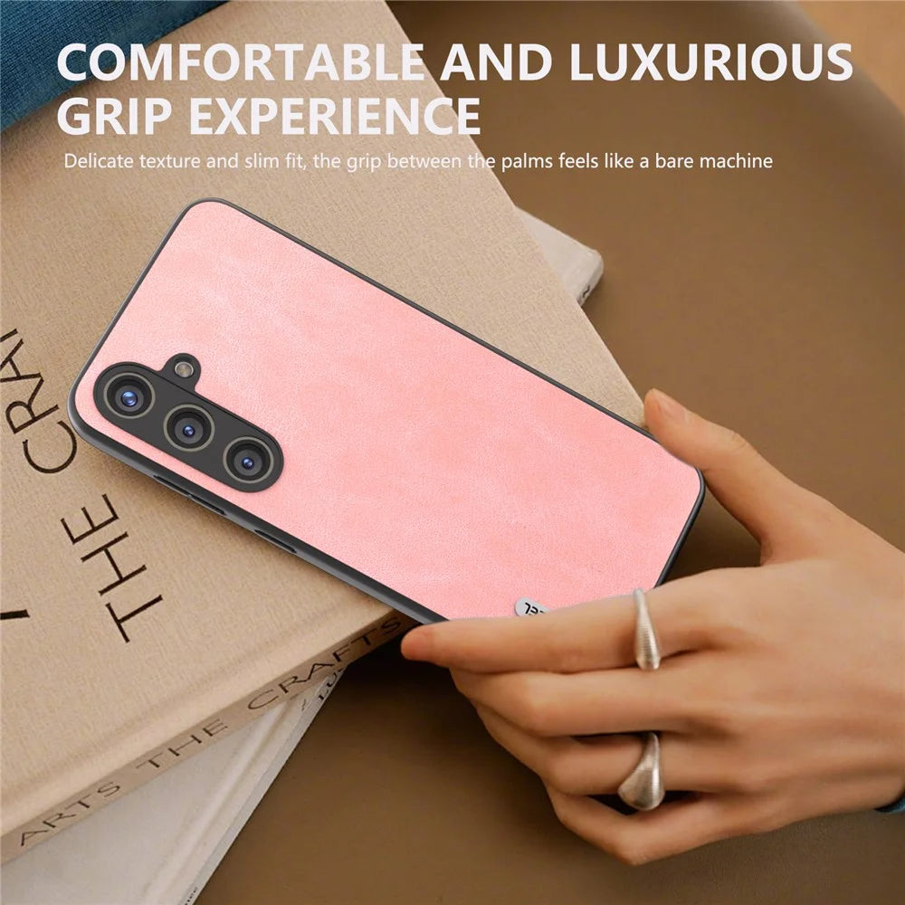 ABEEL For Samsung Galaxy S24 Case Scratch-proof PU Leather Coated PC Phone Back Cover - Pink - 5