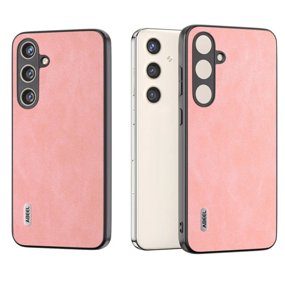 ABEEL For Samsung Galaxy S24 Case Scratch-proof PU Leather Coated PC Phone Back Cover - Pink - 6